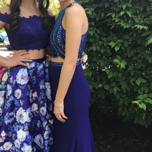 Blue two piece Elle Wilde prom dress